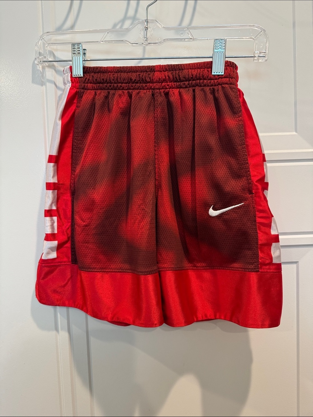 Nike Kids Red Mesh Athletic Shorts with White Swoosh